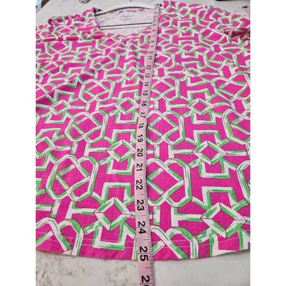 Icikuls Top Sz XL Knit Pink & Green Geometric Print Long Mesh Sleeve SPF 50 - Picture 9 of 9